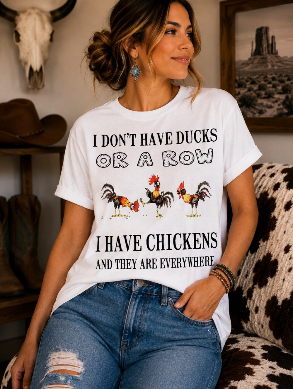 Chickens Graphic T Shirt Trendy Boutique Style Tee Womens Gifts White Tops